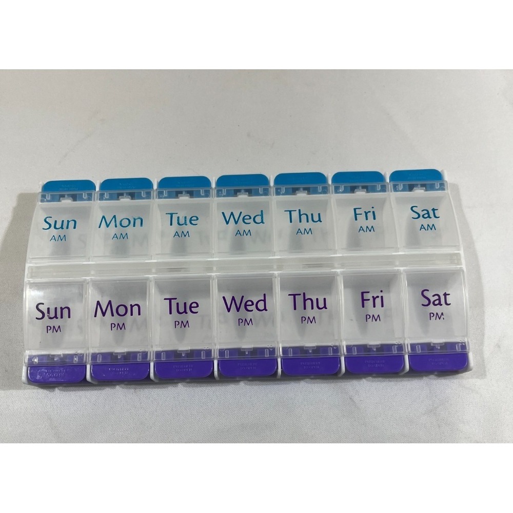 7 Day AM PM Weekly Pill Organizer Large Push Button Medicine Box Case 2 /Day